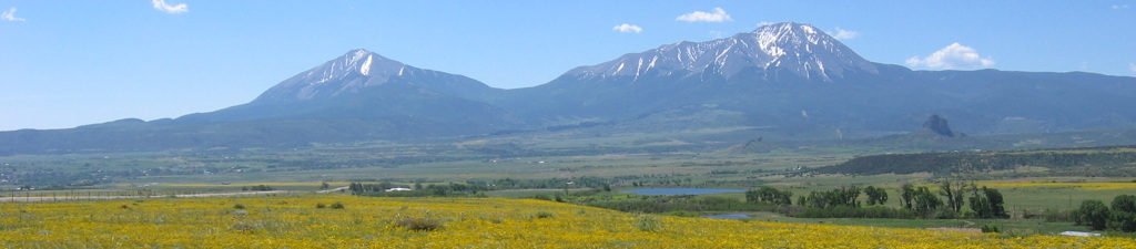 Spanish Peaks, Colorado, as viewed in late spring from the north, looking south.