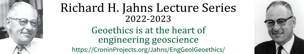Two portraits of Dick Jahns and information about the Jahns Lecture Series for 2022-2023