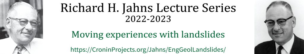 Two portraits of Dick Jahns and information about the Jahns Lecture Series for 2022-2023