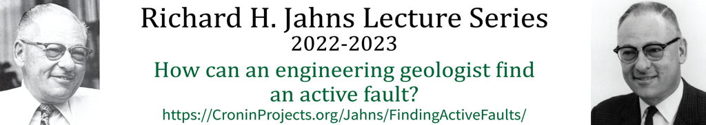 Two portraits of Dick Jahns and information about the Jahns Lecture Series for 2022-2023